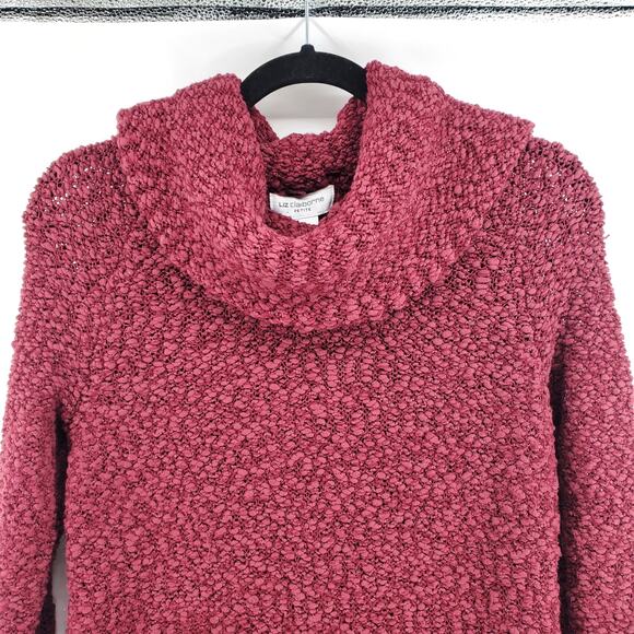 Vintage Liz Claiborne Petites Maroon Chunky Textured Knit Cowl Tunic Sweater| PS - Picture 2 of 9